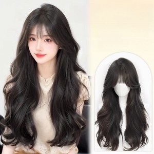큐엔유 자연스러운 여성 웨이브 패션가발 여신 긴머리 롱 웨이브 통가발, 1개, 흑갈색