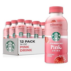 Stabucks 핑크 드링크 코코넛 밀크가 들어간 딸기 아사이 414ml(14온스) 병 (12팩), 414ml, 12개