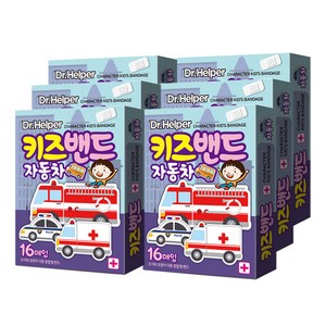 닥터헬퍼 캐릭터 키즈밴드 자동차 단독 모양 일회용 반창고 상처밴드 혼합형 16P X 6개입, 6개