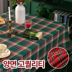 빈티지 양면 체크 테이블보 크리스마스 식탁보, 그린, 60x60, 1개