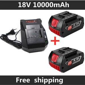 보쉬 전동 드릴 충전기 18V 10000 mAh 리튬 이온 배터리 BAT609 BAT609G BAT618 BAT618G BAT614 2607336236, 2개