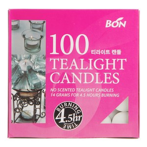 [BON Candle] 무향 흰색 티라이트 캔들 4.5시간 연소 14g 100개 멀티팩 결혼식 파티 분위기 연출용 양초