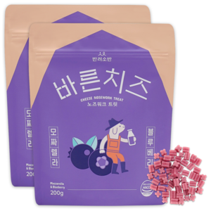 반려소반 바른치즈 노즈워크 트릿, 혼합맛(모짜렐라/블루베리), 200g, 2개