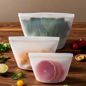 실리콘 지퍼백 3종 세트 다회용 수납정리 밀폐용기, 500ML+1000ML+1500ML, 1세트