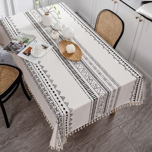 [제이지하우스] 완전방수 보헤미안 식탁보 TPU 순면 코튼 테이블보, 4인-정사각형(140cm x 140cm), A디자인