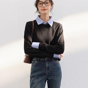쇼룸 올인원 니트블라우스 페이크카라 커프스 세트