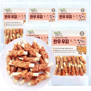 멍도락 한우우피스틱 100% 한우껌 오래먹는 강아지껌 국내산 수제간식, 한우우피 치킨말이, 90g, 5개