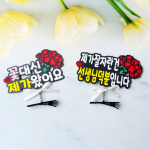 스승의날 어버이날 카네이션 머리핀 토퍼 안테나 스프링 핀 감사 선물, 꽃대신제가왔어요