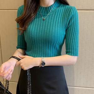 스타일아유 여성 라일리 골지 슬림 반목 5부 니트 티셔츠