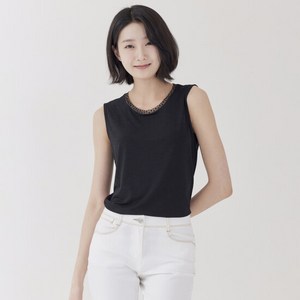 [지센] (4컬러) 네크 매쉬 배색 민소매 티셔츠 LFTSP303 1425598