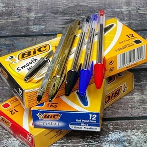 BiC 빅 크리스탈 1.0mm 유성볼펜 1다스(12자루), 골드(블루잉크)