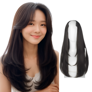 제타리온 레이어드 긴머리 수제 반가발 붙임머리 부분가발, 1개, 딥브라운블랙
