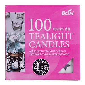 [BON Candle] 무향 흰색 티라이트 캔들 4.5시간 연소 14g 100개 멀티팩 결혼식 파티 분위기 연출용 양초