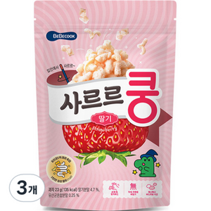 베베쿡 사르르쿵 딸기 과자 23g, 딸기맛, 3개