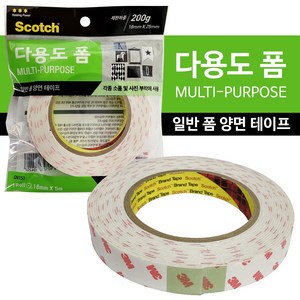 3M 스카치 다용도 폼 양면 테이프 18mm x 5m, 흰색, 1개