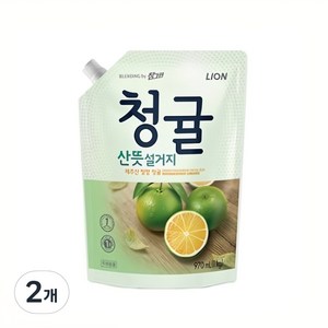 참그린 청귤 산뜻 설거지 주방세제 리필, 1kg, 2개