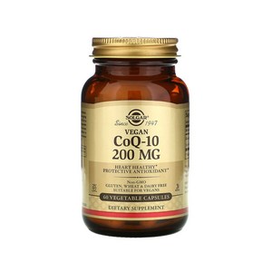 솔가 베지테리언 CoQ-10 200mg 베지터블 캡슐 무설탕 글루텐 프리, 1개, 60정