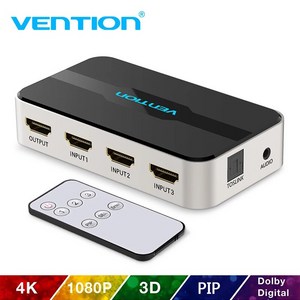 Vention HDMI 분배기 Xbox 360 PS4 스마트 TV용 토스링크 오디오 포함 HDMI 스위처 3 in 1 출력 스위치 3D 2160P 3x1 4K 3 포트, 1)3 in 1 out hdmi 1.4, 1개