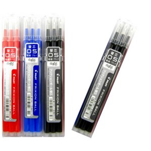 파이롯트 프릭션 지워지는 노크 볼펜 리필심 4개 세트, 0.5mm 리필(3개입) 흑2개+청1개+적1개 세트