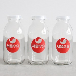 서울우유 레트로 유리병 (330ml) 3Pset - 레트로3P (우유병 요거트병 밀크티병 홈카페유리병), 330ml, 3개