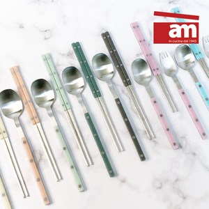 1+1 이태리 am[백화점브랜드] 루비노 수저세트 2인 젓가락 커트러리 사브르 젓가락 숟가락 수제 집들이 선물 디자인수저세트, 그린+그린, 1세트, 수저(2P)+젓가락(2P)