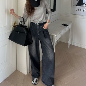 [난닝구]노즈코 핀턱데님와이드팬츠