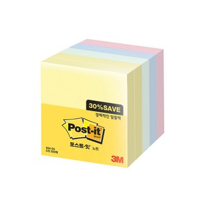 쓰리엠 포스트잇 알뜰팩 76 x 76 mm 654-5A 500매, 노랑, 애플민트, 크림블루, 러블리핑크, 5개