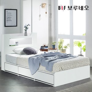 보루네오 제니아 LED 멀티수납형 통서랍 블리스 침대 프레임 국내제작 (매트리스 제외), 화이트