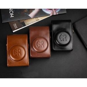 리코 GR3X GR3 GR2 전용 카메라 가죽 케이스 파우치, [GR LOGO] 블랙 (나일론 스트랩), 1개