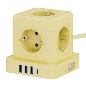 티메코 20W 고속충전 5구 멀티탭 TMC-10 SF코팅 큐브 디자인 C타입 USB 1.8M 전선형, 1개, 옐로우