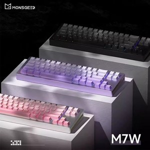 [ XC샵 ] MONSGEEK M7W 무선 기계식 키보드 게이밍 68키 핫스왑 CNC알루미늄 재질 RGB 램프 PBT 그라데이션 키캡 5000mah 배터리, 퍼플, 아이스크림 퍼플축