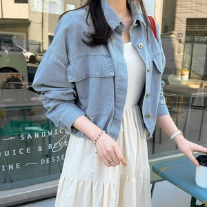 데일리앤 캐슈넛 여성 세미크롭 스트링 워싱 코튼 데님 청 자켓 봄 가을 간절기