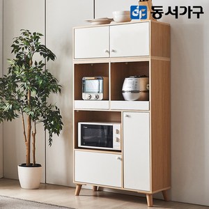 동서가구 애니 800 렌지대+상부장 세트 에어프라이기 밥솥 선반 주방수납장 DF643625, 오크화이트