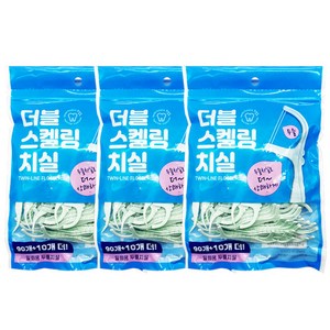 더블 스켈링 치실 두줄 치실 100개입 치간칫솔 민트향, 3개