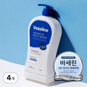 메르헨트 딥 모이스춰 바세린 대용량 바디워시 1000ml 약산성 대용량 퍼퓸 향좋은 바디클렌저 샤워젤, 4개, 1L