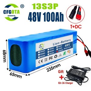 전기 자전거 스쿠터용 리튬 이온 배터리 팩 BMS 포함 54.6V 자전거 48V 100Ah 20000W 13S3P DC/T 신제품, 3) 48V 90Ah