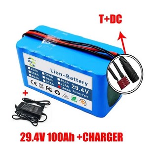 전기 자전거 모페드 리튬 이온 배터리 팩 및 2A 충전기 24V 100Ah 7s3p 18650 100000mAh, [05] T-plug-DC, 1세트