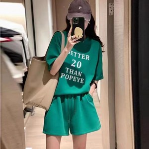 ANYOU 여성 여름 루즈핏 반팔 트레이닝복세트 반팔티+반바지