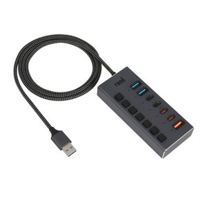 넥시 NX-UH307-22AC-PD USB3.0 허브 7포트(A타입2개/C타입2개/충전포트3개) 개별전원 / NX1411, 다크실버, 1개