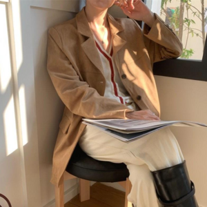 [뉴데이]여성 트렌디 스웨이드 오버핏자켓 박시핏 하객룩 출근룩 데이트룩 오피스룩 스웨이드자켓