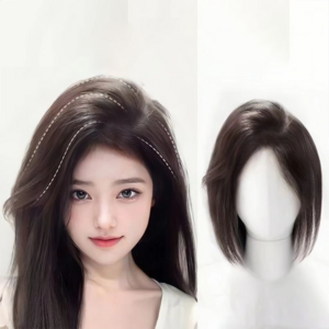 100%인모 여성 수제 고급형 정수리커버 앞머리 부분가발 볼륨 가발, 1개, 내추럴 컬러