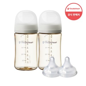 더블하트 모유실감 3세대 PPSU 모먼트 트윈팩 240ml+젖꼭지(2입), 젖꼭지S, 오후의베이지, 1세트