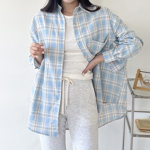 퍼니걸스 7877 루즈핏 카라 체크 셔츠 남방 여성의류