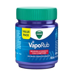 Vicks Vapoub 감기 기침 코 막힘 두통 몸살 근육 경직 및 호흡 곤란 완화, 2개, 105g