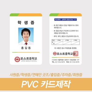 학생증제작 사원증제작 PVC카드 신분증 자격증 출입증 방문증 주문인쇄, 양면 100~199장, 없음