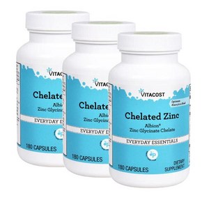 비타코스트 킬레이티드 아연 글리시네이트 Vitacost Chelated Zinc, 180정, 3개