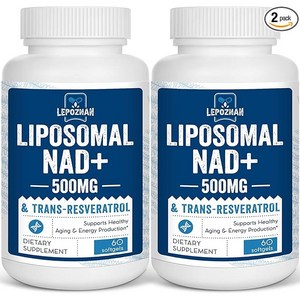 [nmn 영양제] Liposomal NAD 500 mg Tans-Resveatol 300 세포 에너지 대사 및 DNA 복구를 위한 NMN 보충제보다 효율적인 우수한 흡수성, 60정, 2개