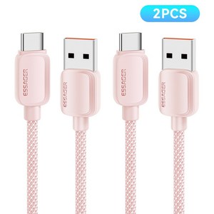 Essager USB C타입 100W 고속 충전 케이블 iphone 16 충전 지원, 2개, 핑크, 2m