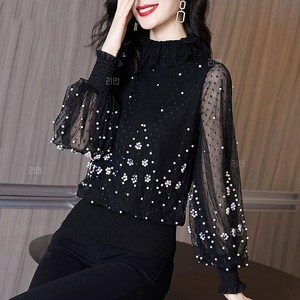 이지로지엑스 패션 여성 긴 소매 단색 탑스 댄스 의상 블라우스, L(45-50kg), Black
