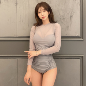 VANANA2 여성 투피스 시스루 레이스 원피스수영복 비키니 모노키니, FREE, 그레이